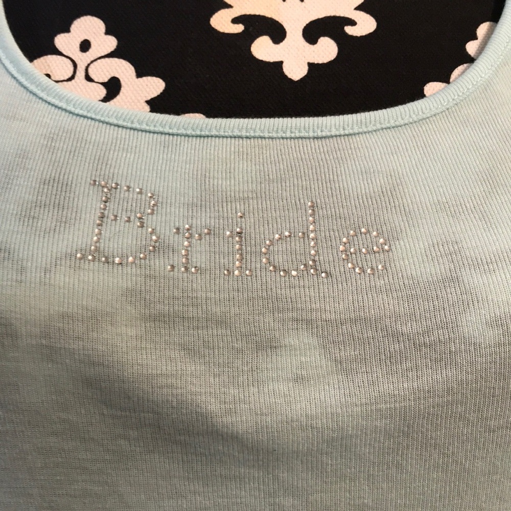 Bride (in rhinestones) teal and lace tank top